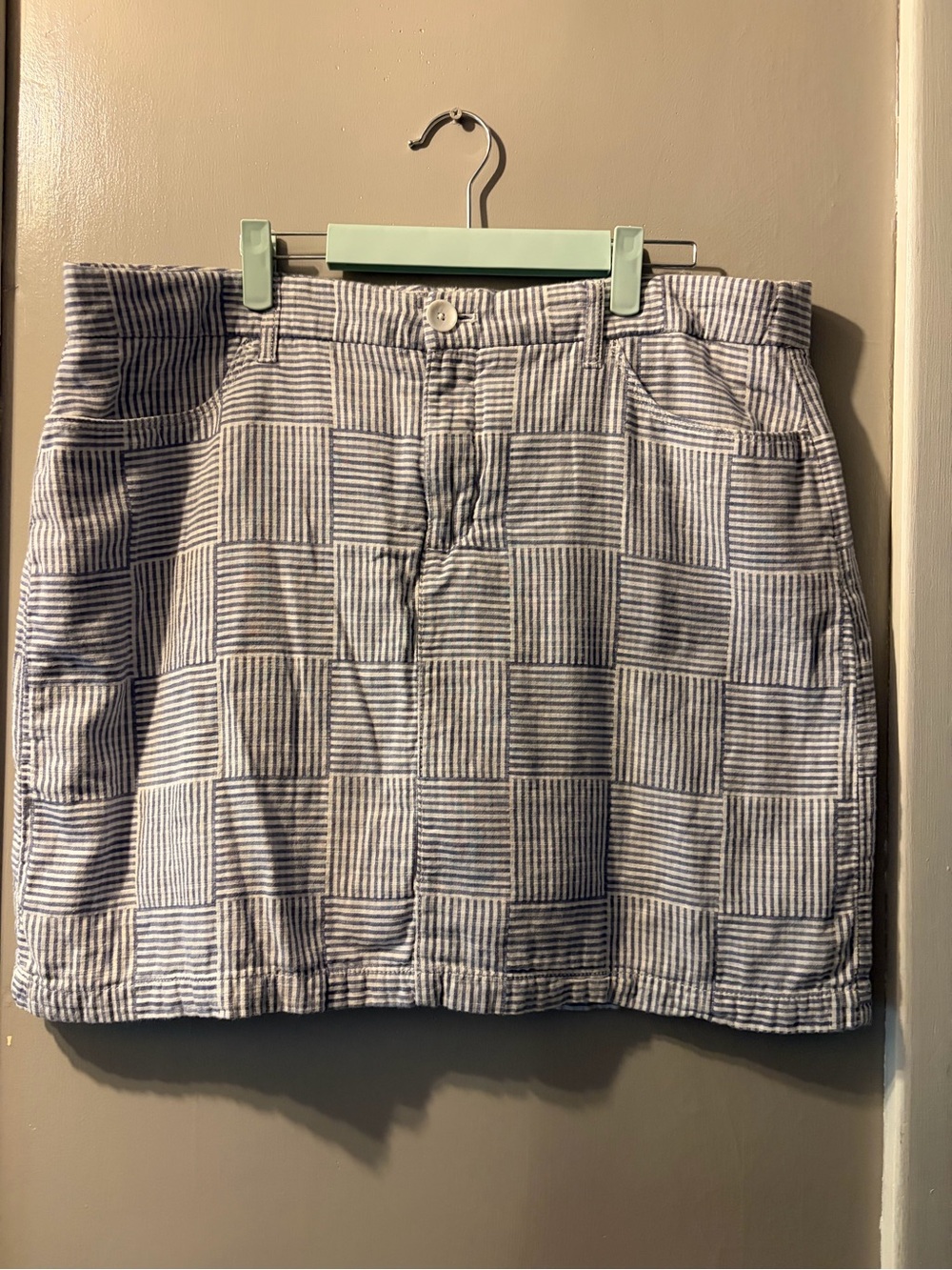 Striped Patchwork Mini Skirt in Blue and White